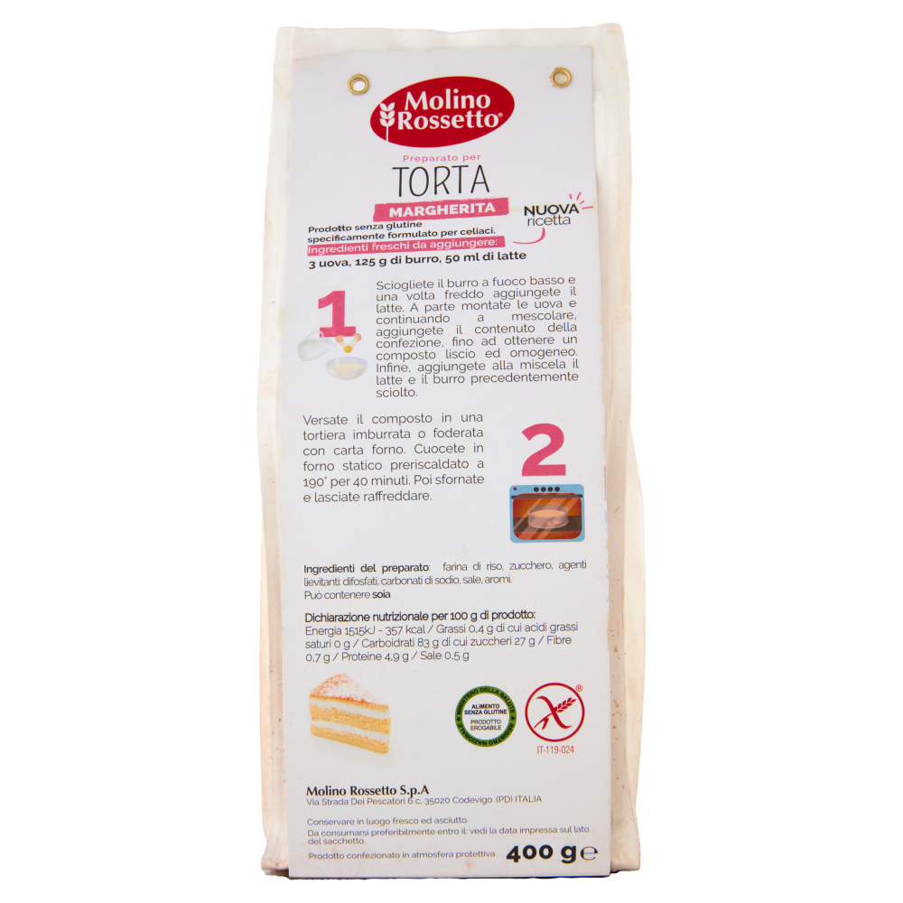 Molino Rossetto Preparato per Torta Margherita Senza Glutine 400 g
