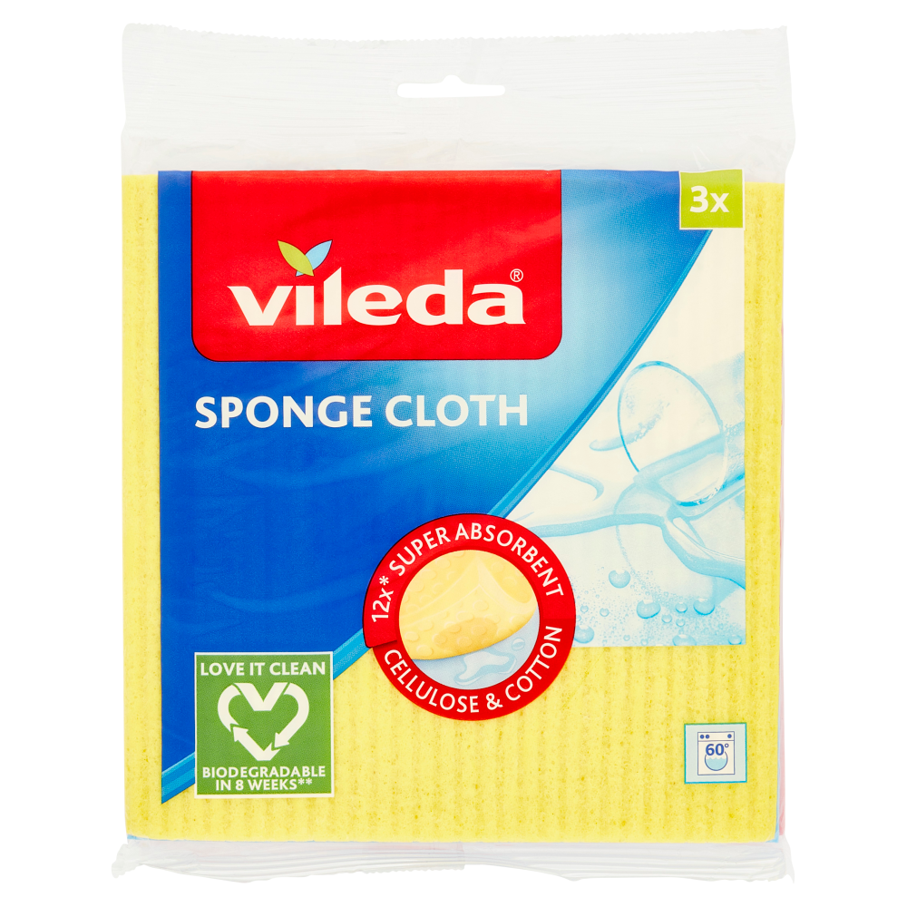 Vileda Panno spugna 100% naturale biodegradabile, composto da cellulosa e 30% cotone riciclato 3 pz
