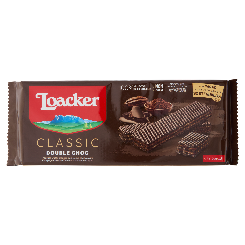 Loacker Classic Double Choc Wafer al Cacao dell'Ecuador con crema al Cioccolato Wafers 175g