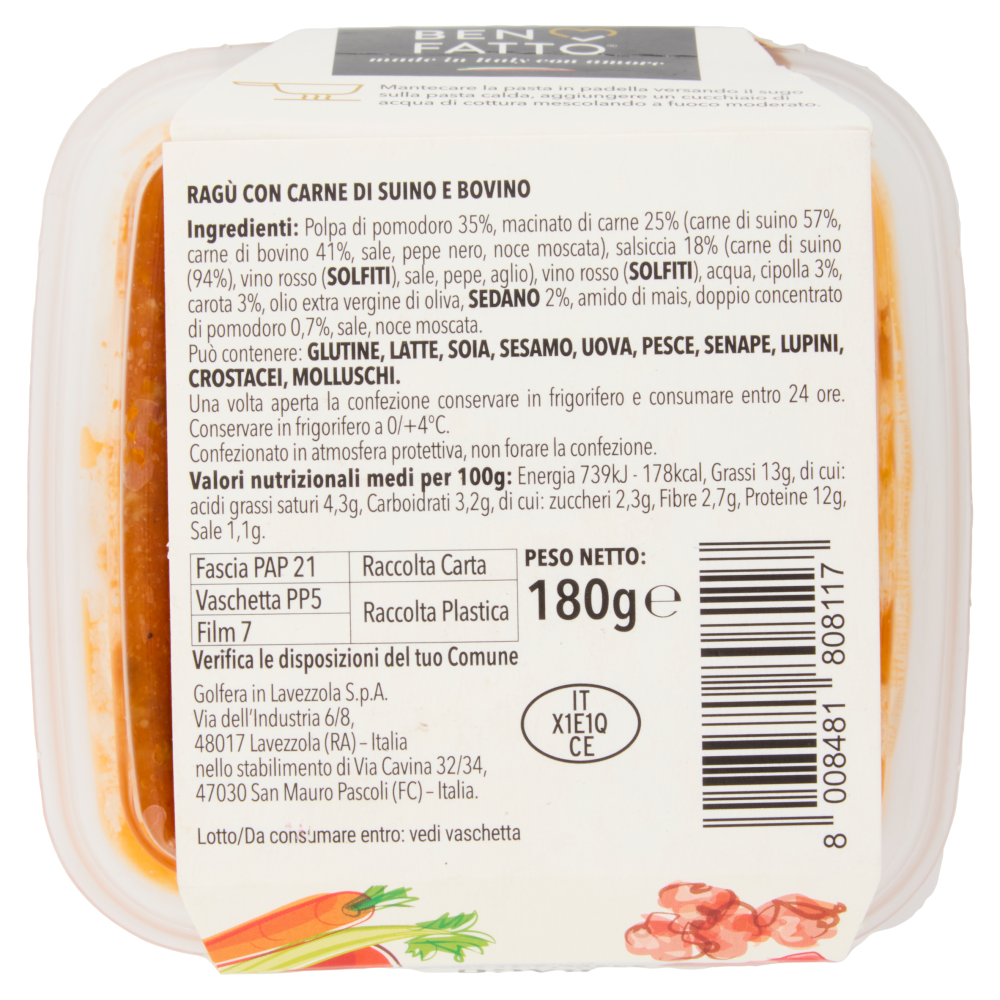 Golfera Ben Fatto Ragù di Carne 180 g