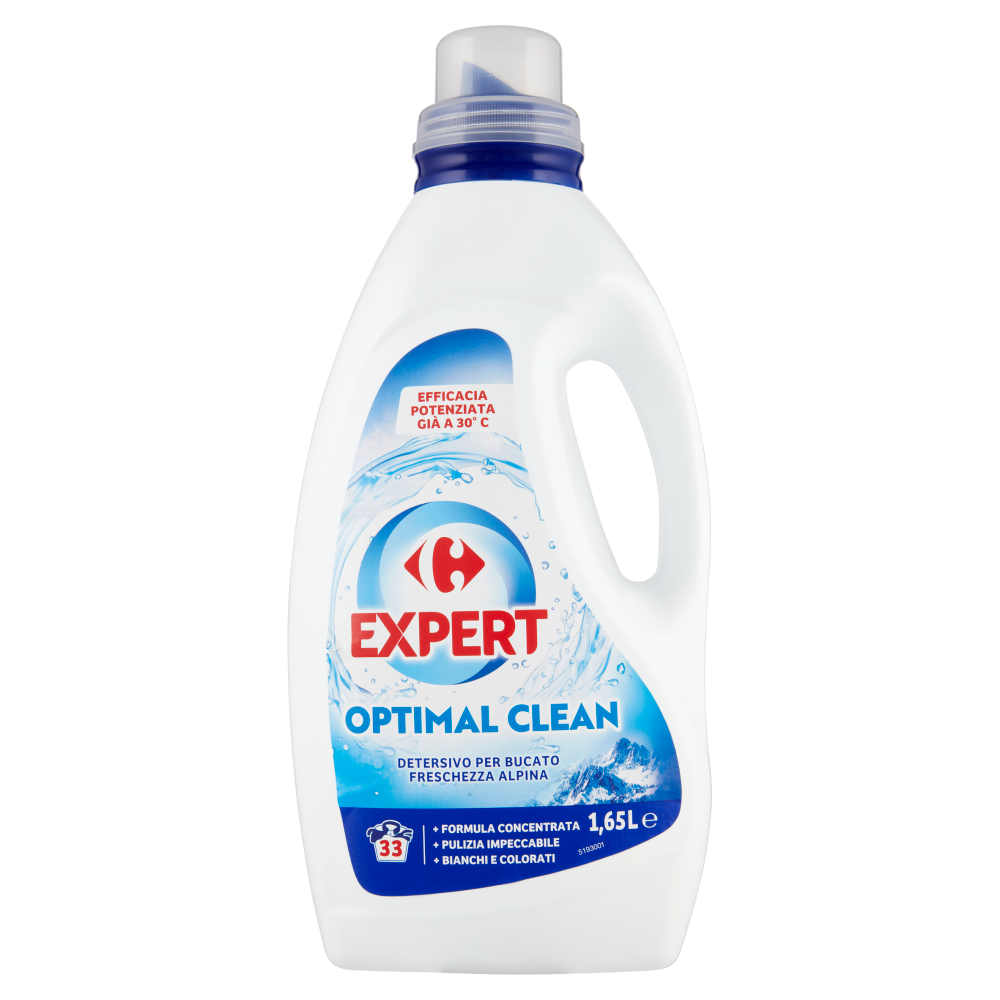 Carrefour Expert Optimal Clean Detersivo per Bucato Freschezza Alpina 1,65 L