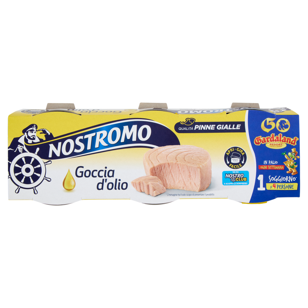 Nostromo Goccia d'olio Tonno all'Olio di Oliva Qualità Pinne Gialle 3 x 65 g