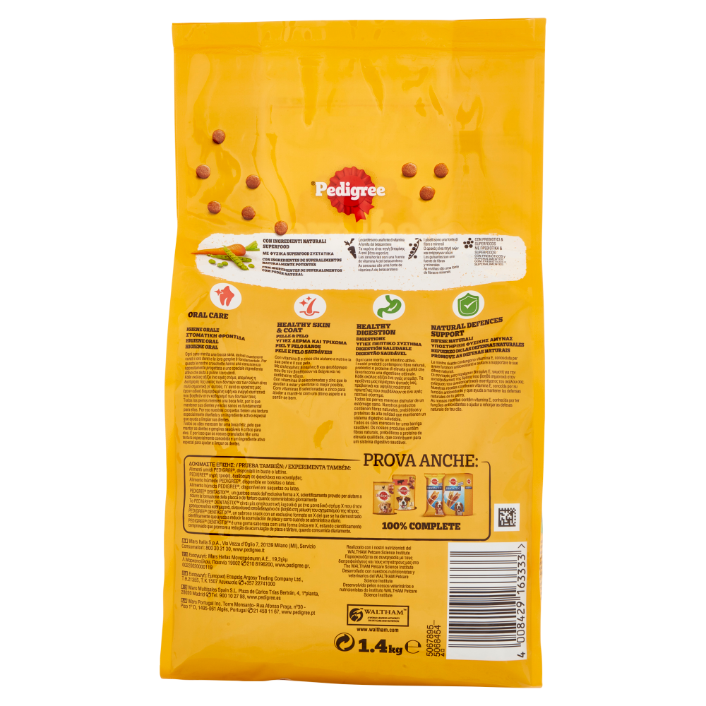 Pedigree Cibo Secco Cane Adulto Piccolo Pollame Verdure 1.4Kg