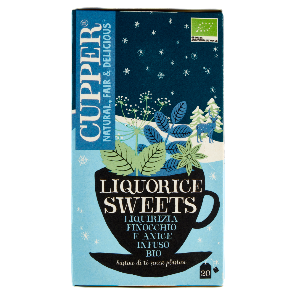 CUPPER Infuso Biologico Liquorice Sweets, Tisana Natalizia Liquirizia Finocchio Anice 20 Bustine 40g