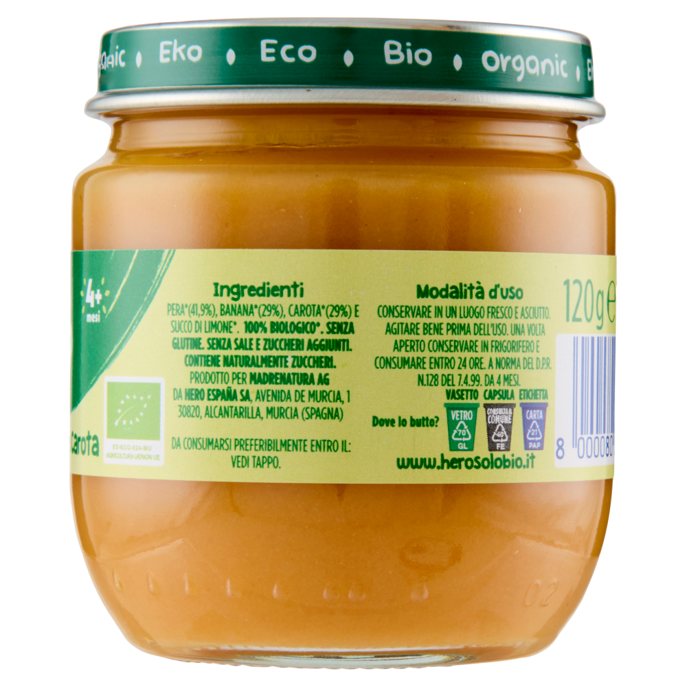 Hero Solo Bio Pera, Banana e Carota 120 g