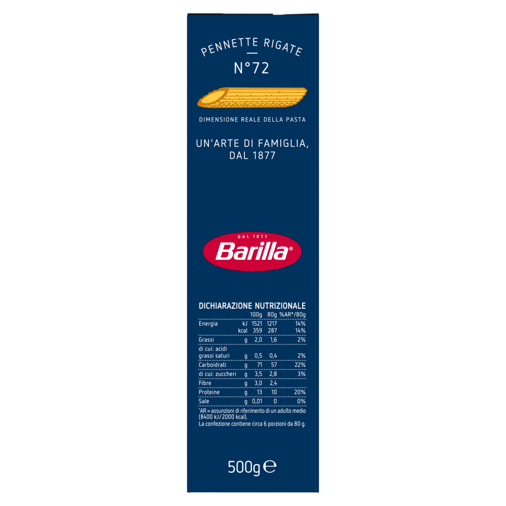 Barilla Pasta Pennette Rigate n.72 500g
