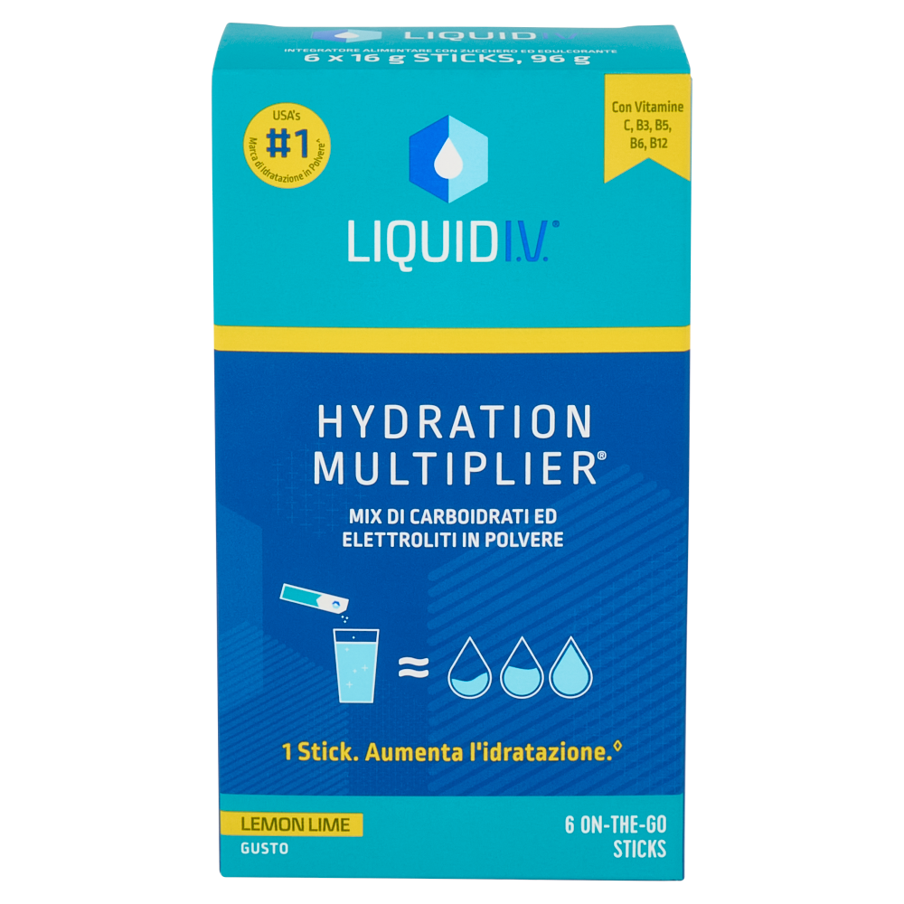 Liquid I.V. Hydration Multiplier Mix di Carboidrati ed Elettroliti in Polvere Lemon Lime 6 x 16 g