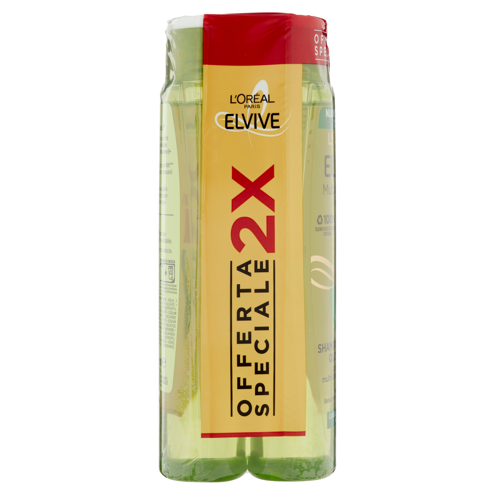 L'Or&eacute;al Paris Shampoo Elvive Multivitaminico Fresh, Azione Vitalizzante, Confezione da 2
