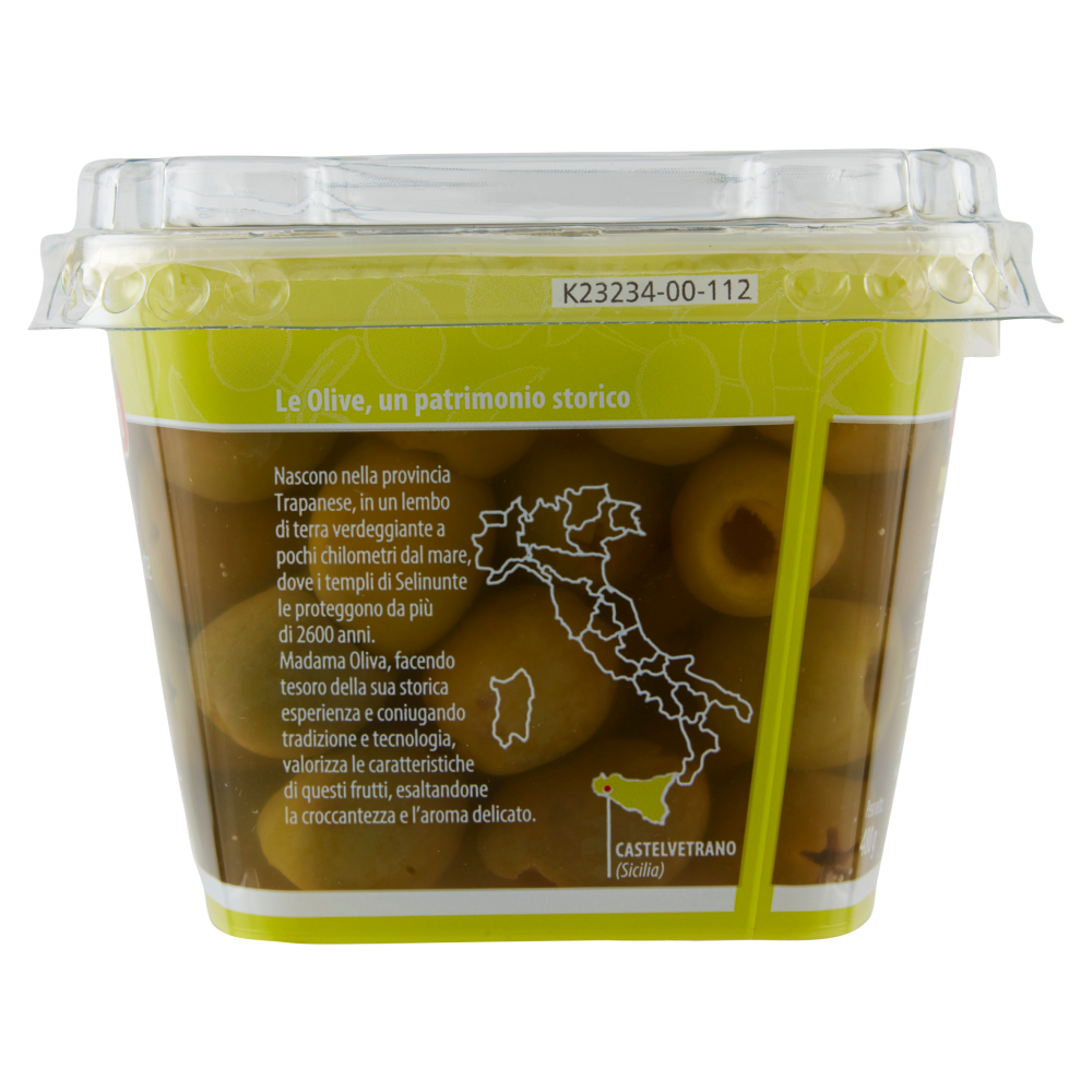 Madama Oliva il Frutto d'Italia Olive Castelvetrano Verdi Dolci Denocciolate 480 g