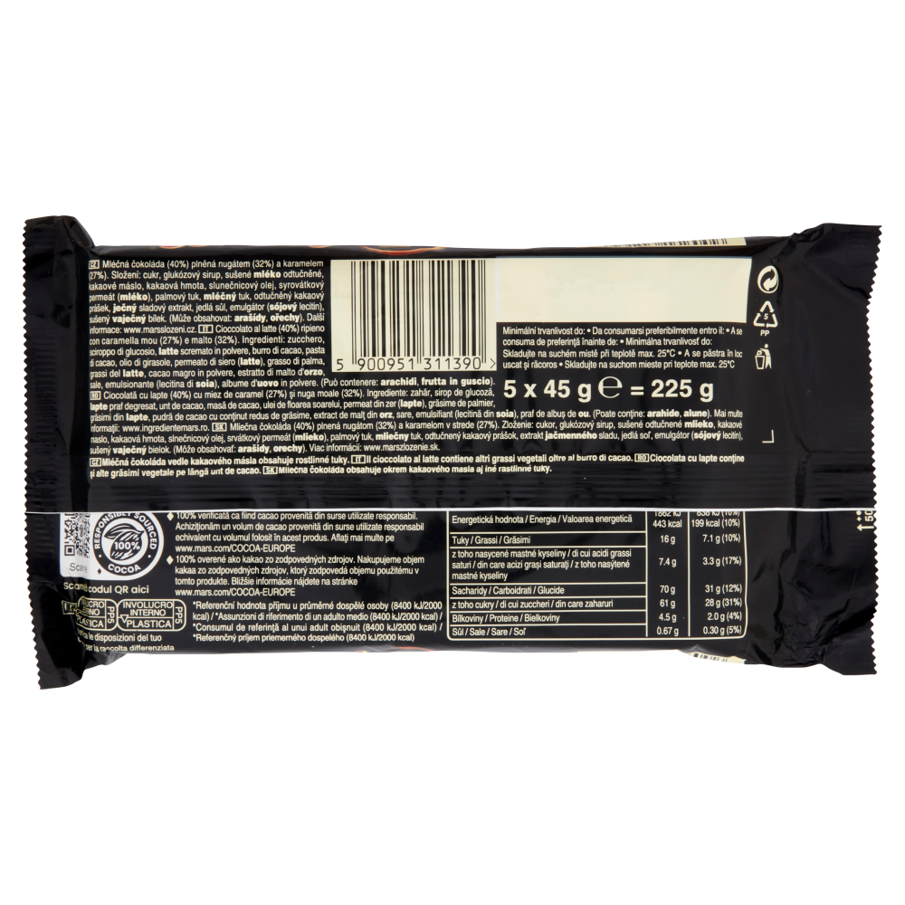 Mars Snack con Caramello Ricoperta al Cioccolato, Multipack da 5 x 45 g