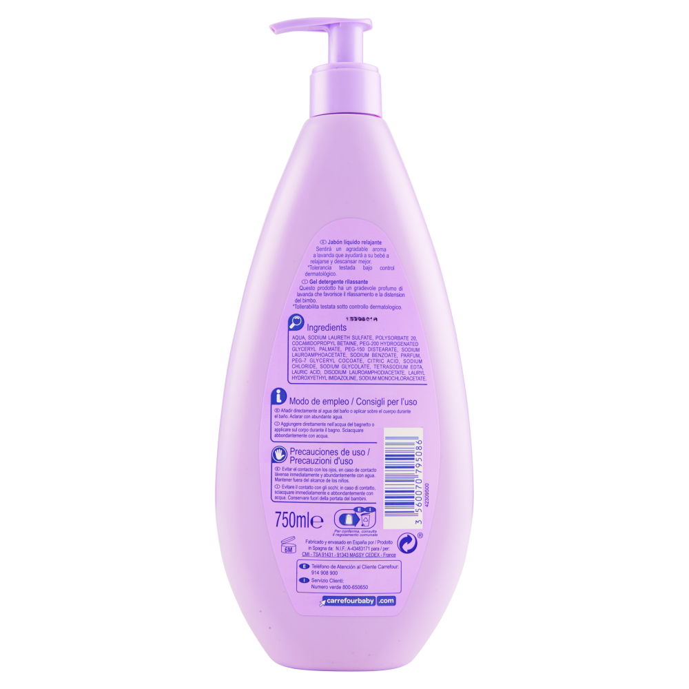 Carrefour Baby Gel Detergente Rilassante Profumo lavanda 750 ml