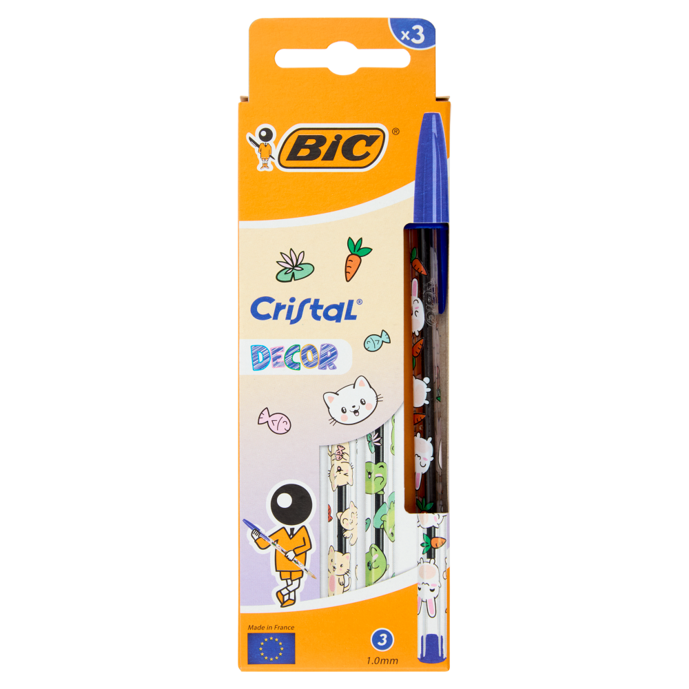 BIC Cristal Decors Kawaii Penne a sfera Blu, 3 pezzi
