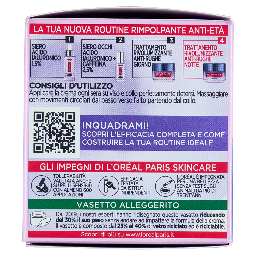 L'Oréal Paris Revitalift Filler Trattamento Anti-rughe Rivolumizzante Notte 50 ml
