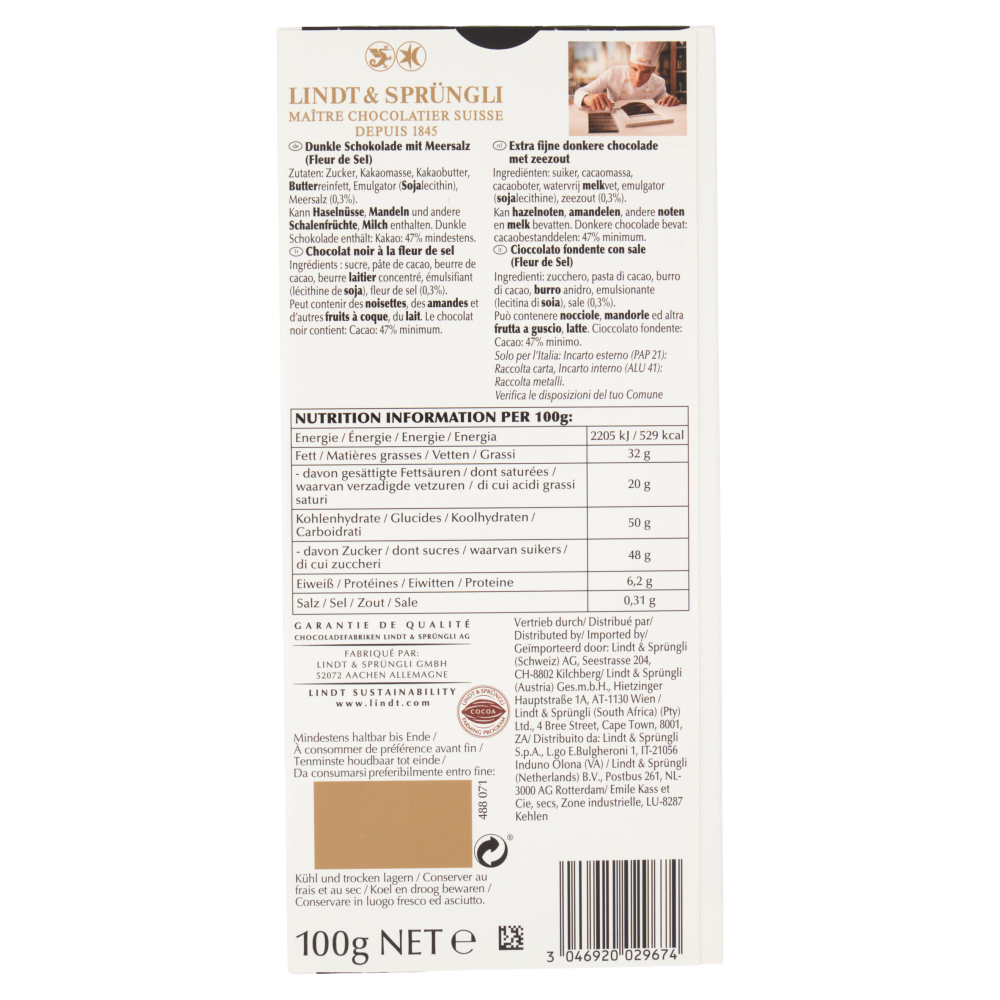 Lindt Excellence Tavoletta Cioccolato Fondente Sale 100 g