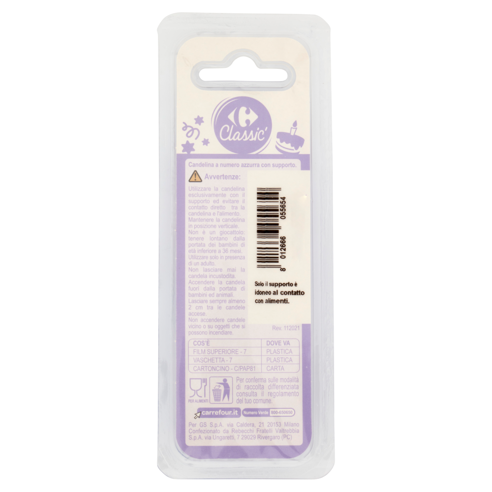 Carrefour Classic Candelina Numero 9 Azzurra con supporto