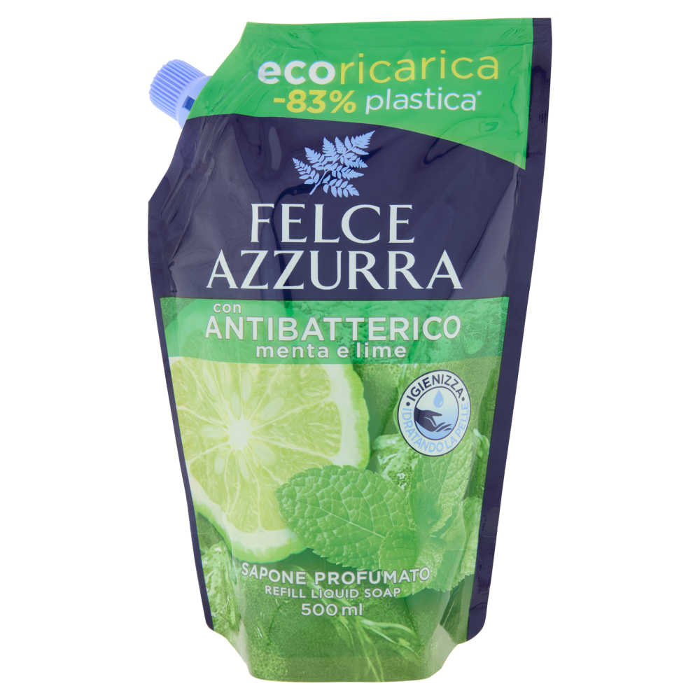 Felce Azzurra con Antibatterico menta e lime Sapone Profumato Refill 500 ml