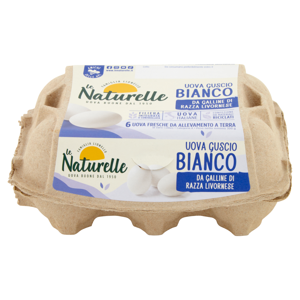 le Naturelle Uova Guscio Bianco 6 Uova Fresche da Allevamento a Terra 300 g