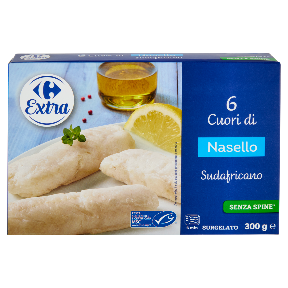 Carrefour Extra 6 Cuori di Nasello Sudafricano Senza Spine* Surgelato 300 g
