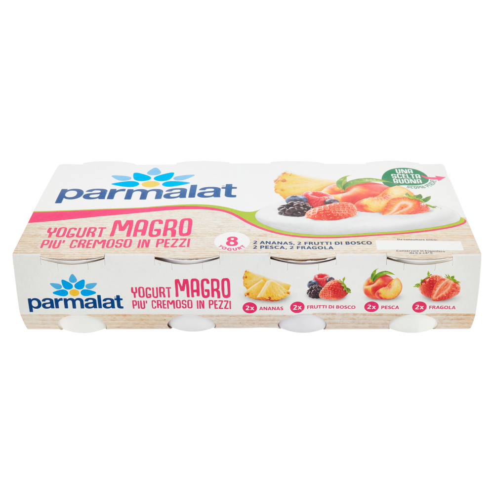 parmalat Yogurt Magro Pi&ugrave; Cremoso in Pezzi 2 Ananas, 2 Frutti Bosco, 2 Pesca, 2 Fragola 8 x 125 g