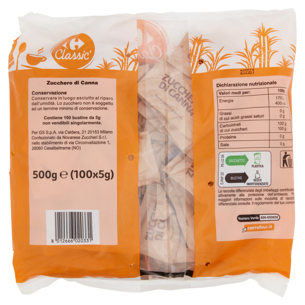 Carrefour Classic Zucchero di Canna 100 x 5 g