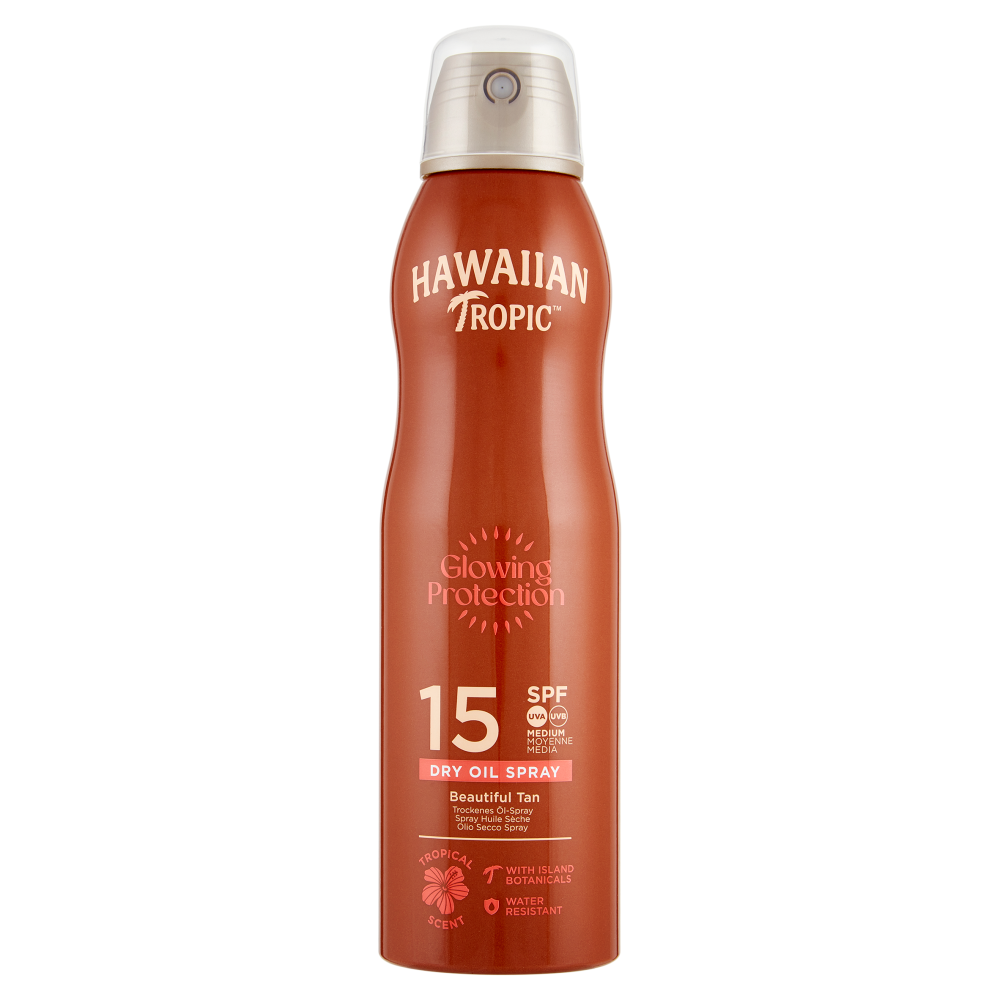 Hawaiian Tropic Glowing Protection Olio Secco Spray Continuo SPF 15 Media 177 mL