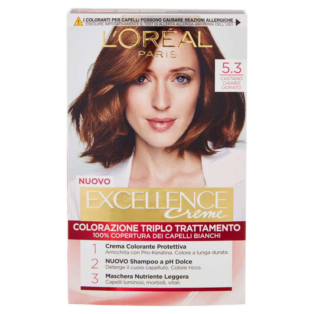 L'Or&eacute;al Paris Excellence, Crema colorante triplo trattamento avanzato, 5.3 Castano Chiaro Dorato