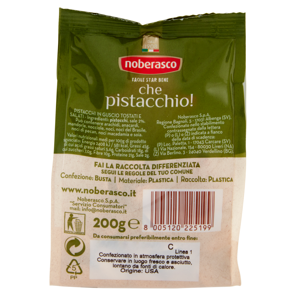 noberasco che pistacchio! Pistacchi Tostati e Salati 200 g