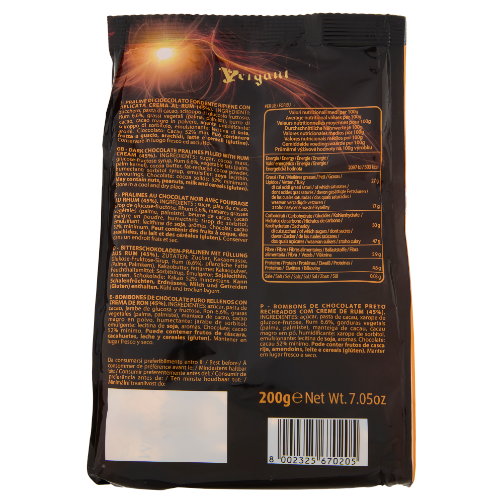 Vergani Rum Chocolate Praline di Cioccolato Fondente 200 g