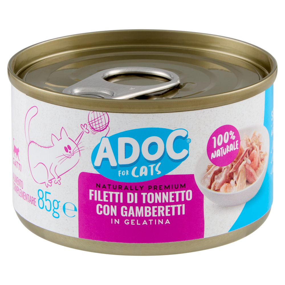 ADoC For Cats Naturally Premium Filetti di Tonnetto con Gamberetti in Gelatina 85 g