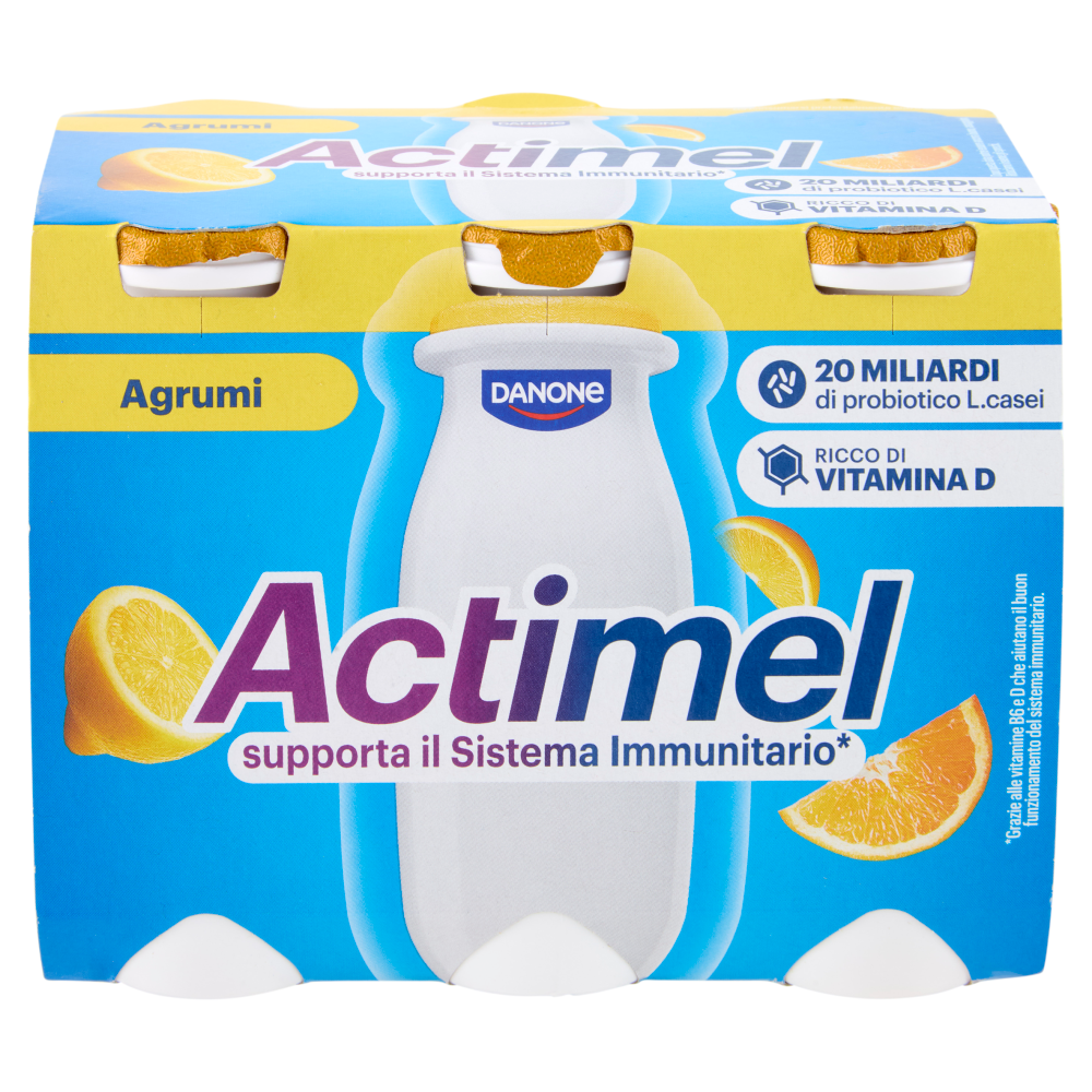 ACTIMEL, Yogurt da Bere con Vit B6 e D per il Sistema Immunitario, gusto Agrumi, 6X100g