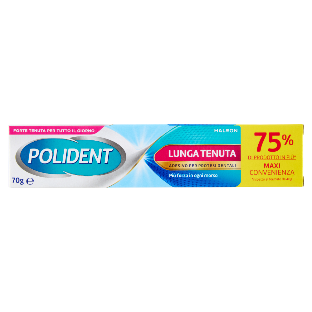 Polident Lunga Tenuta, Adesivo per Protesi Dentale, 12 Ore di Tenuta, Gusto Menta Delicata, 70 g
