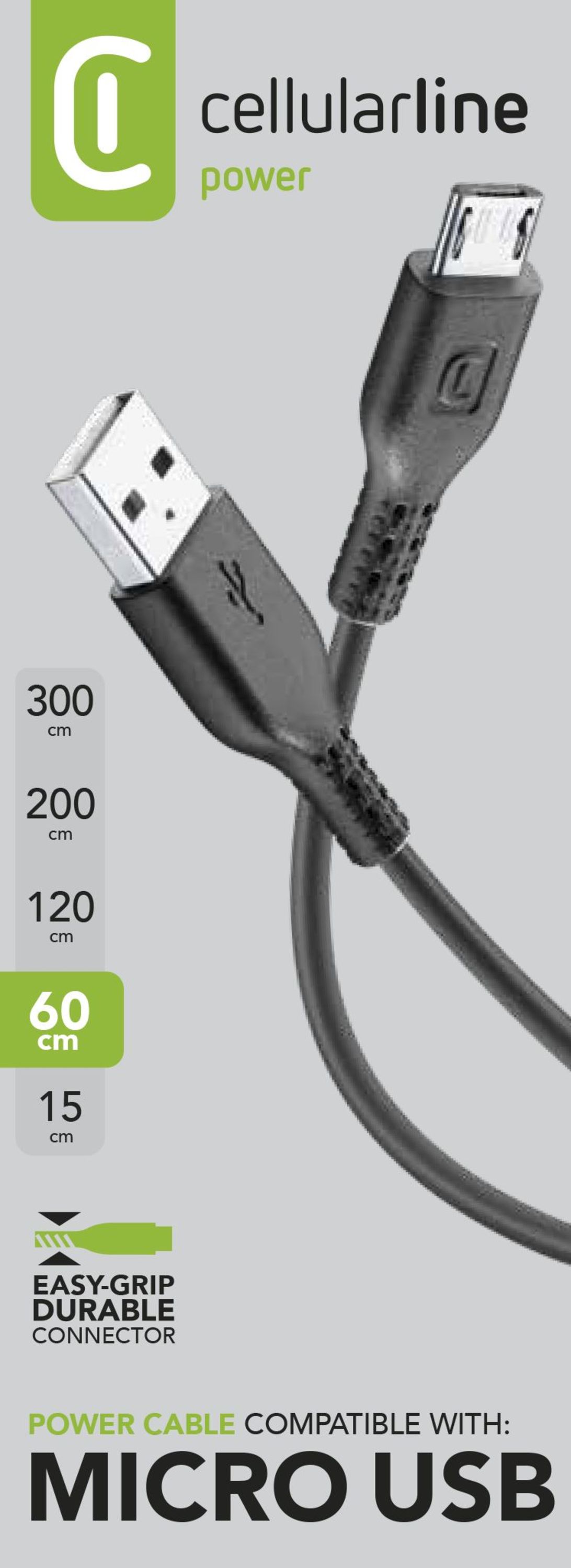 Cellularline Power Cable 60cm - MICRO USB Cavo MICRO USB per ricarica e trasferimento dati