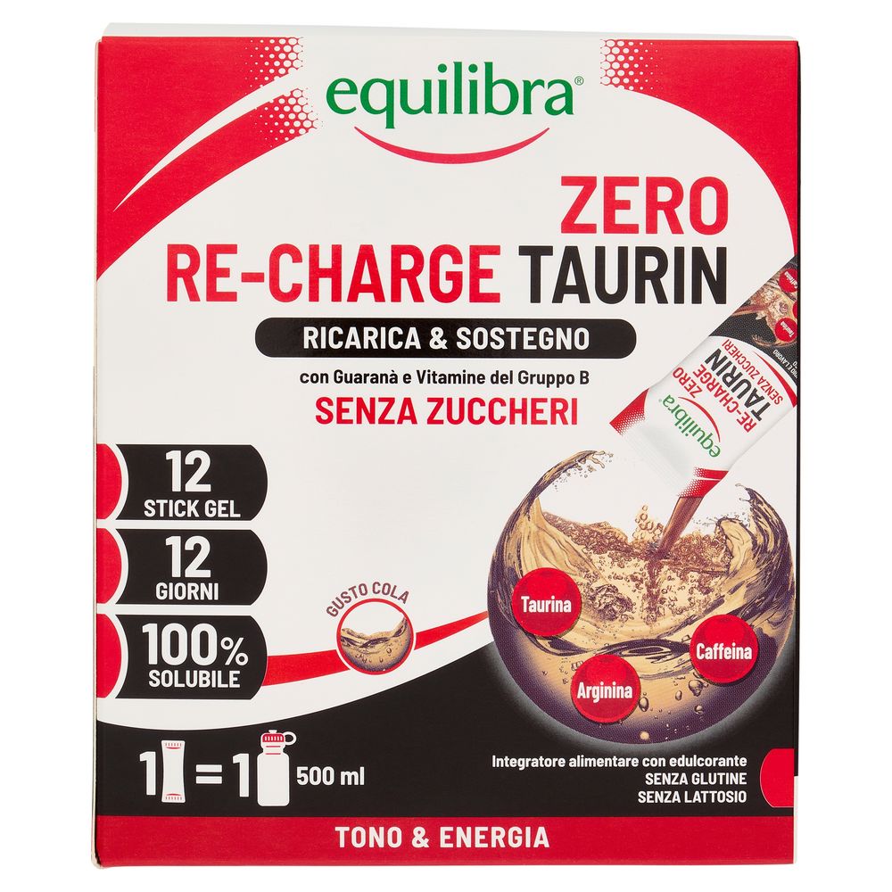 Equilibra Re-Charge Taurin Zero Ricarica e Sostegno Stick Gel 12 x 30 ml