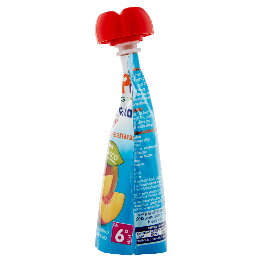 HiPP Biologico Frutta Frullata Plus⁺ Mela, pesca, mango e ananas con zinco 90 g