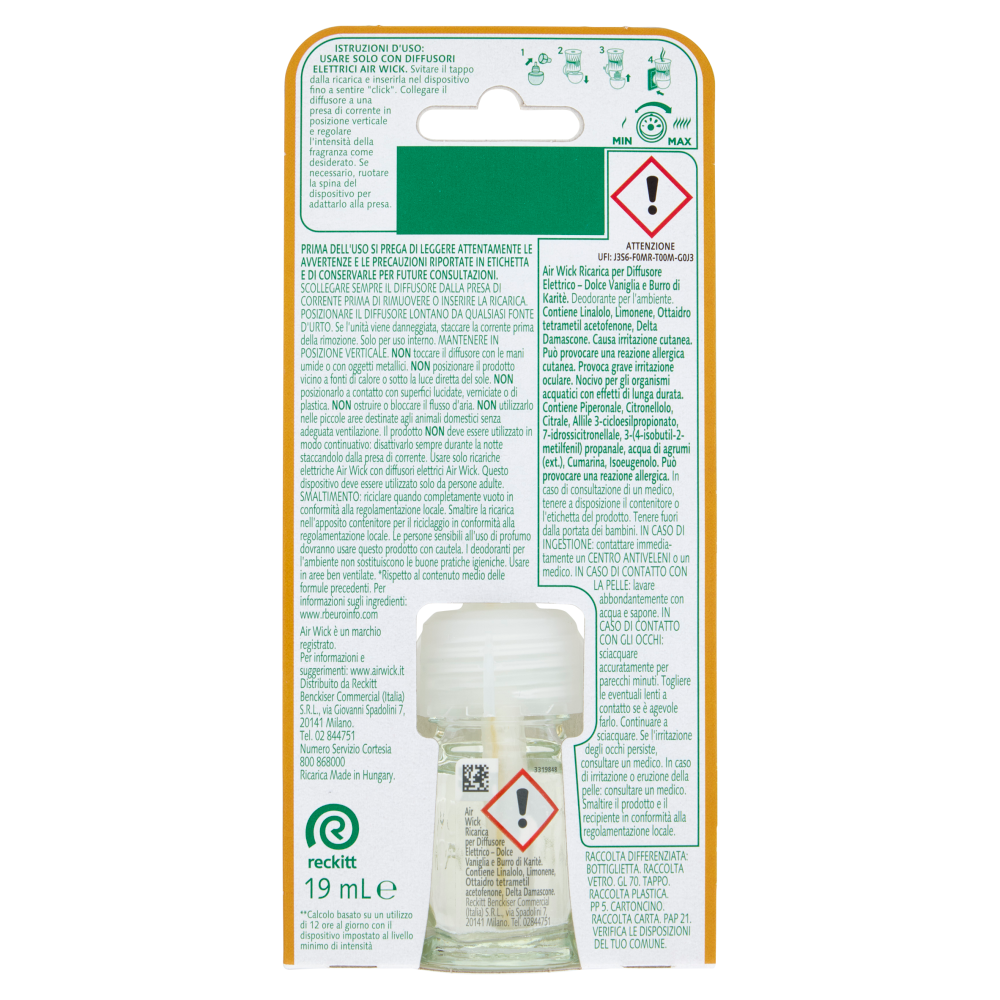Air Wick Profumatore per Ambienti Dolce Vaniglia e Burro di Karitè Ricarica 19 mL