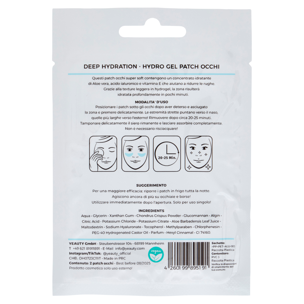 Yeauty Eye Pad Mask Hydro Gel Patch Occhi Deep Hydration 2 pz