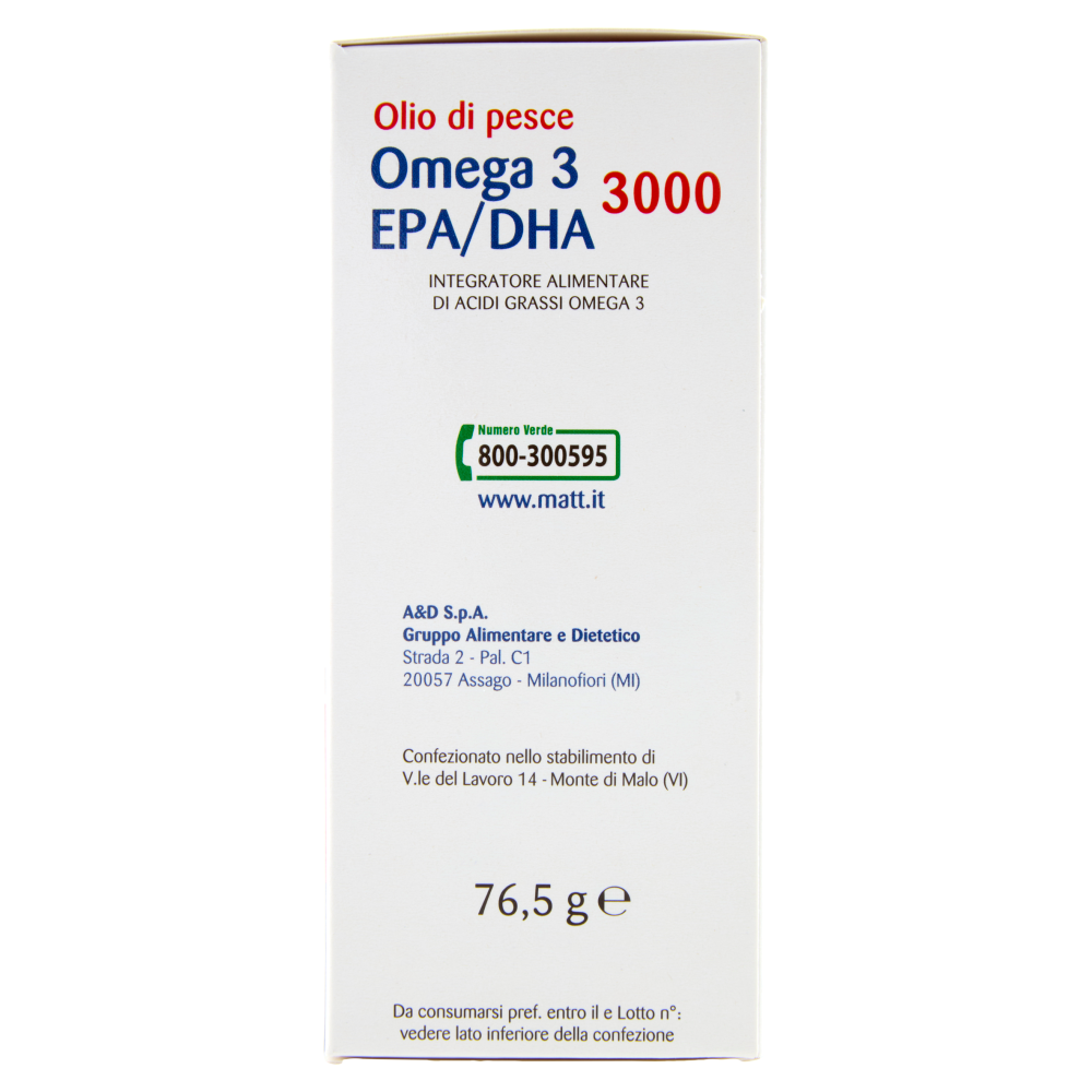Matt Divisione Pharma Olio di Pesce Omega 3 EPA/DHA 3000 60 gellule 76,5 g