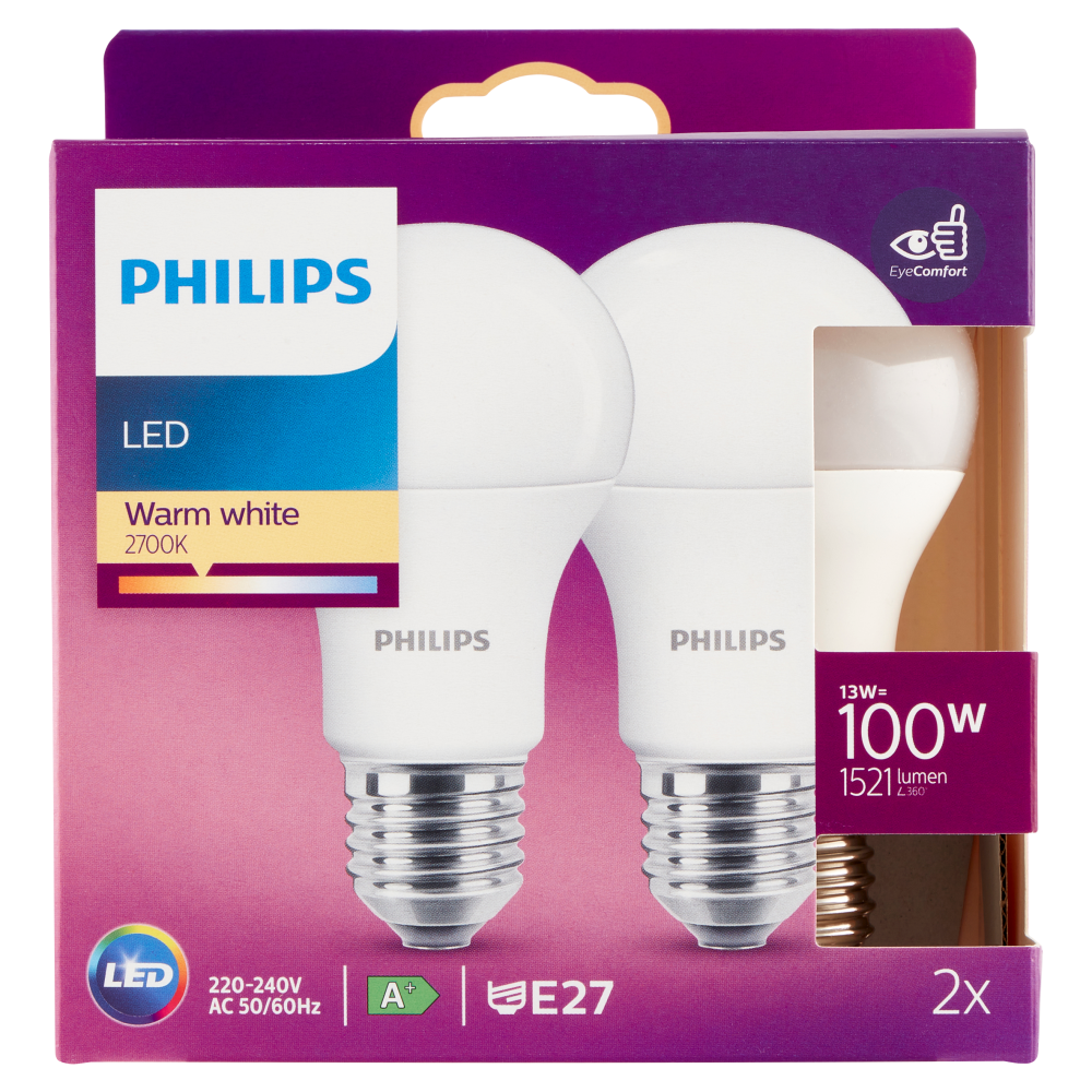 PHILIPS LED goccia 100W E27 2700 non dim pack doppio