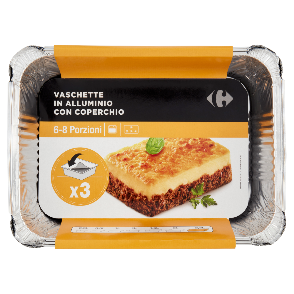 Carrefour Vaschette in Alluminio con Coperchio 6-8 Porzioni 3 pz