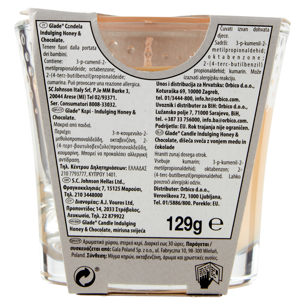 Glade&reg; Candela profumata, fragranza Honey & Chocolate, 129g