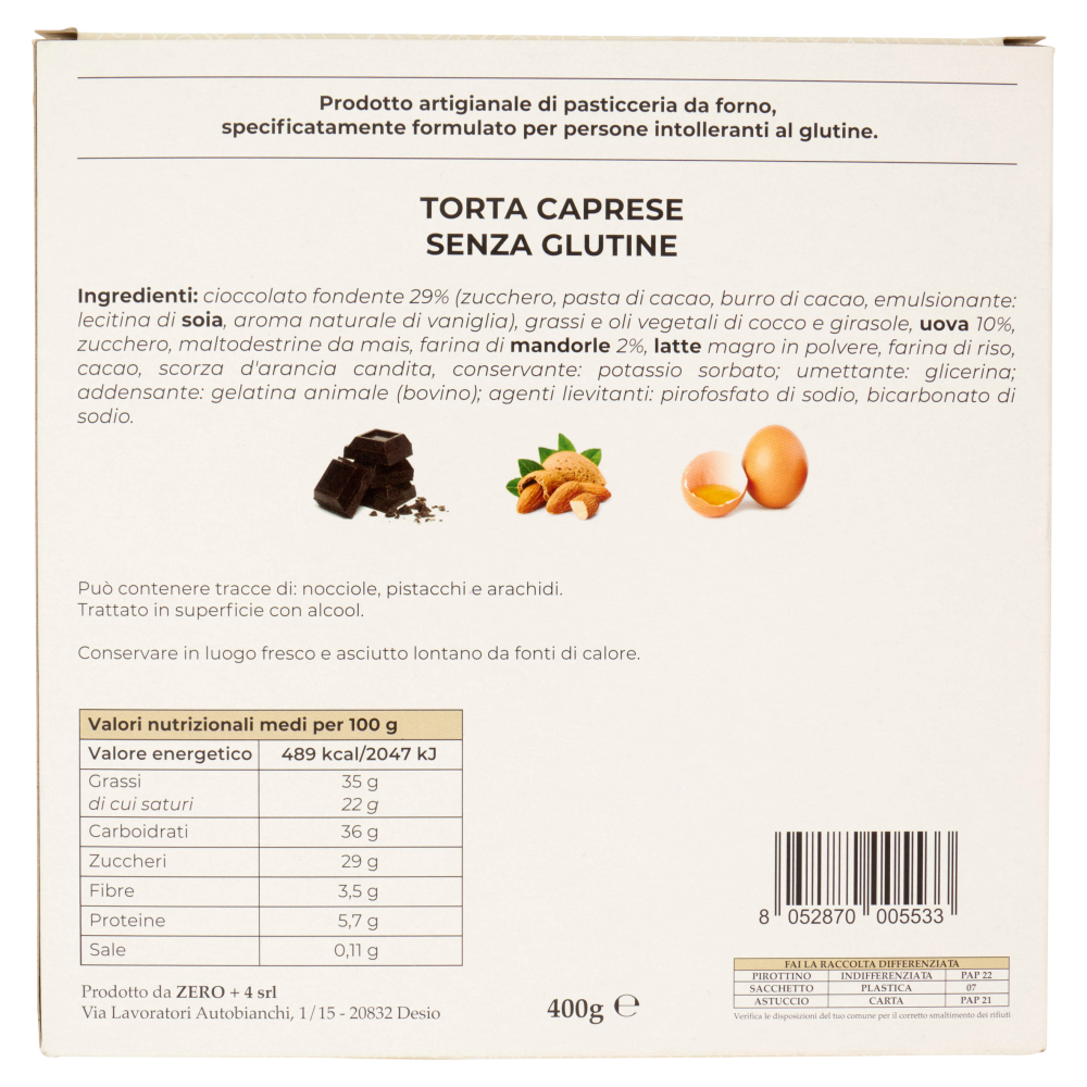 Senza Peccato Torta Caprese Senza Glutine 400 g