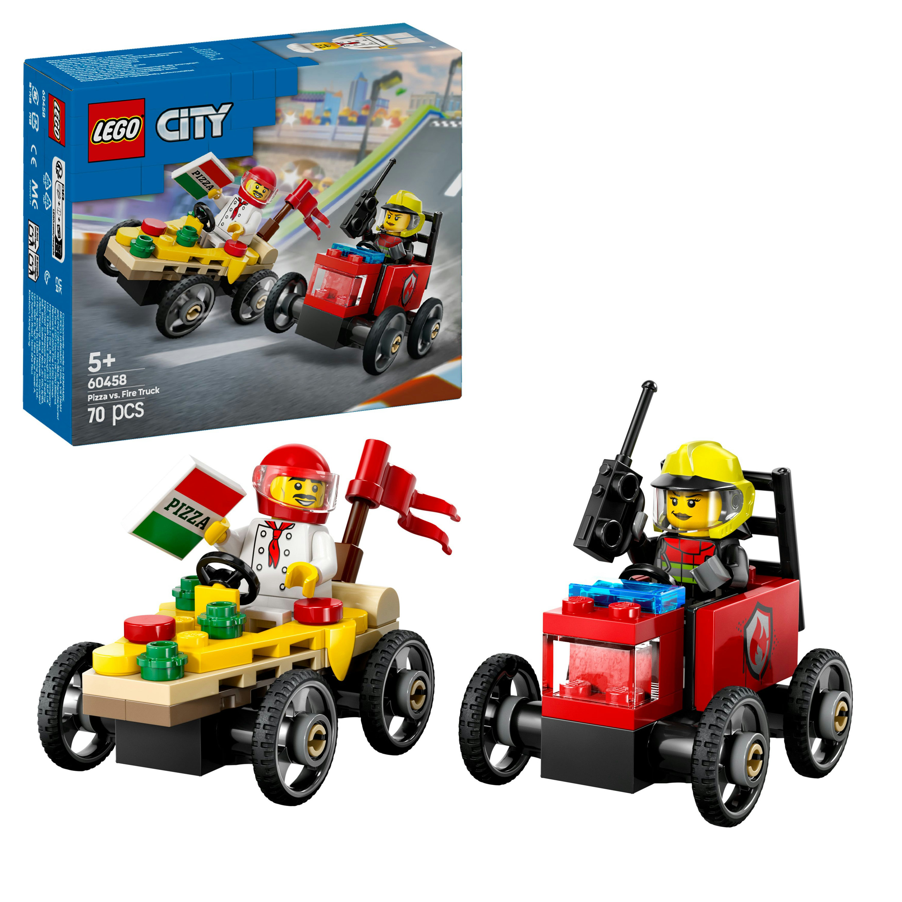 LEGO City Pack veicoli da corsa: pizzaiolo contro pompiere