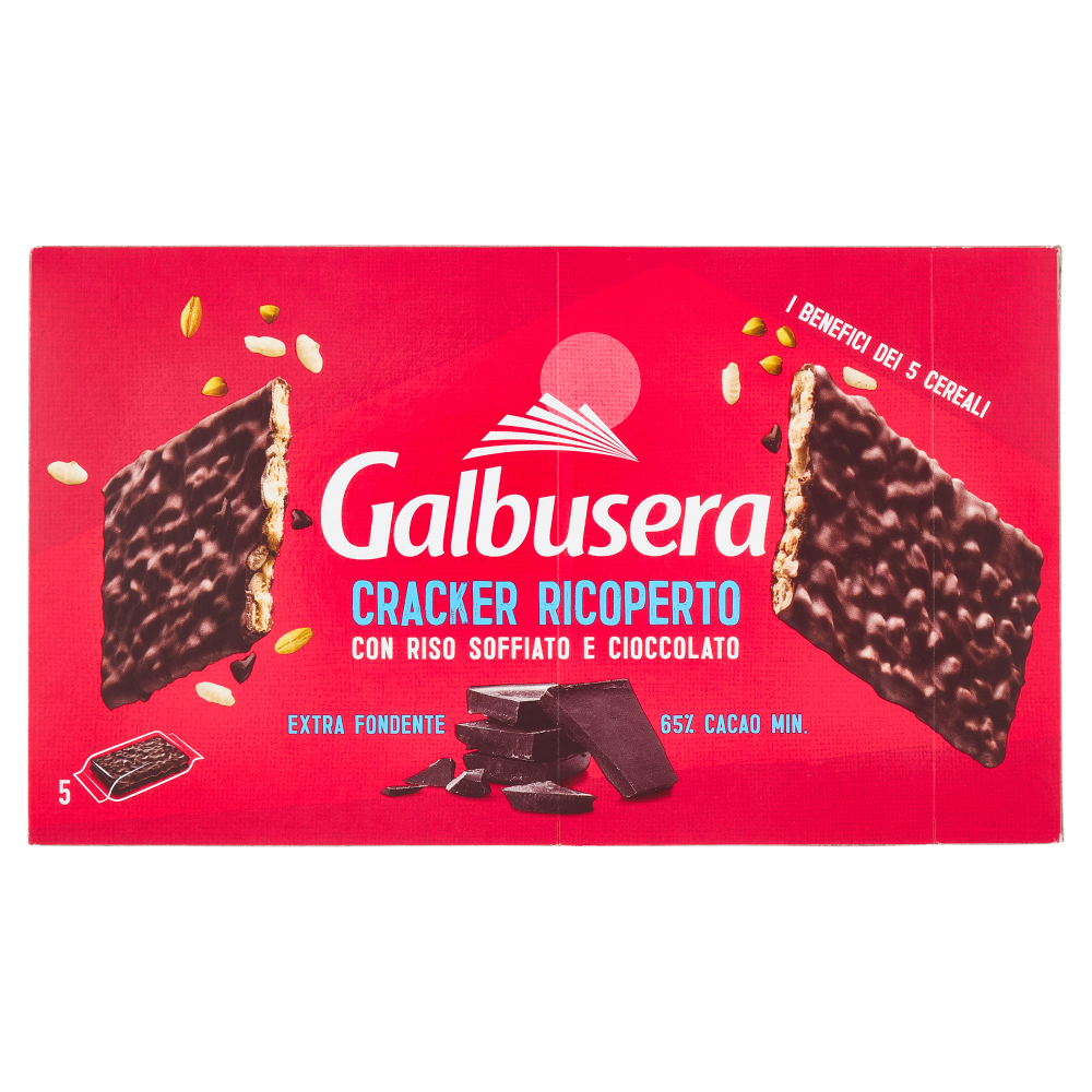 Galbusera Cracker Ricoperto con Riso Soffiato e Cioccolato Extra Fondente 5 x 30 g