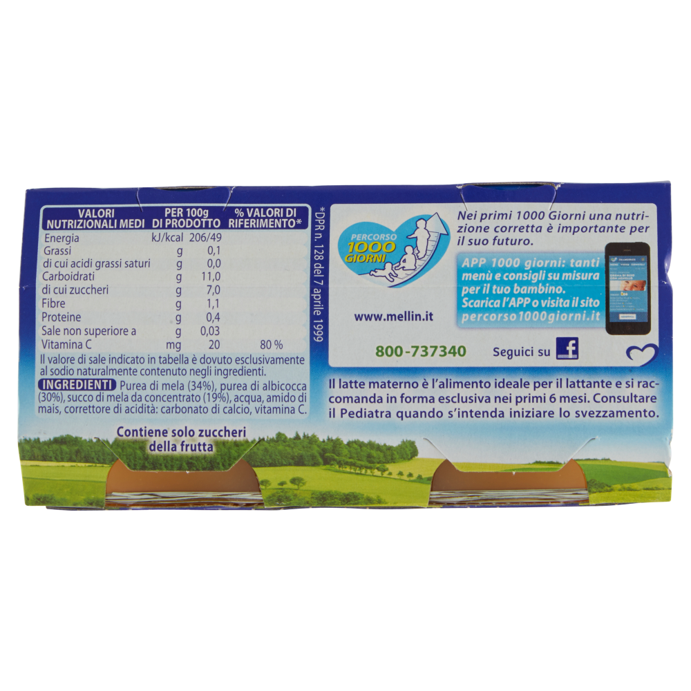 Mellin Mela Albicocca 100% Naturale Omogeneizzato 2 x 100 g