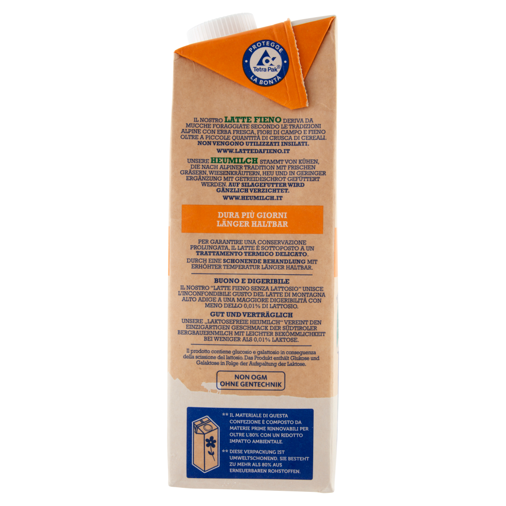 mila Latte Fieno dell'Alto Adige Parzialmente Scremato Senza Lattosio* 1000 ml