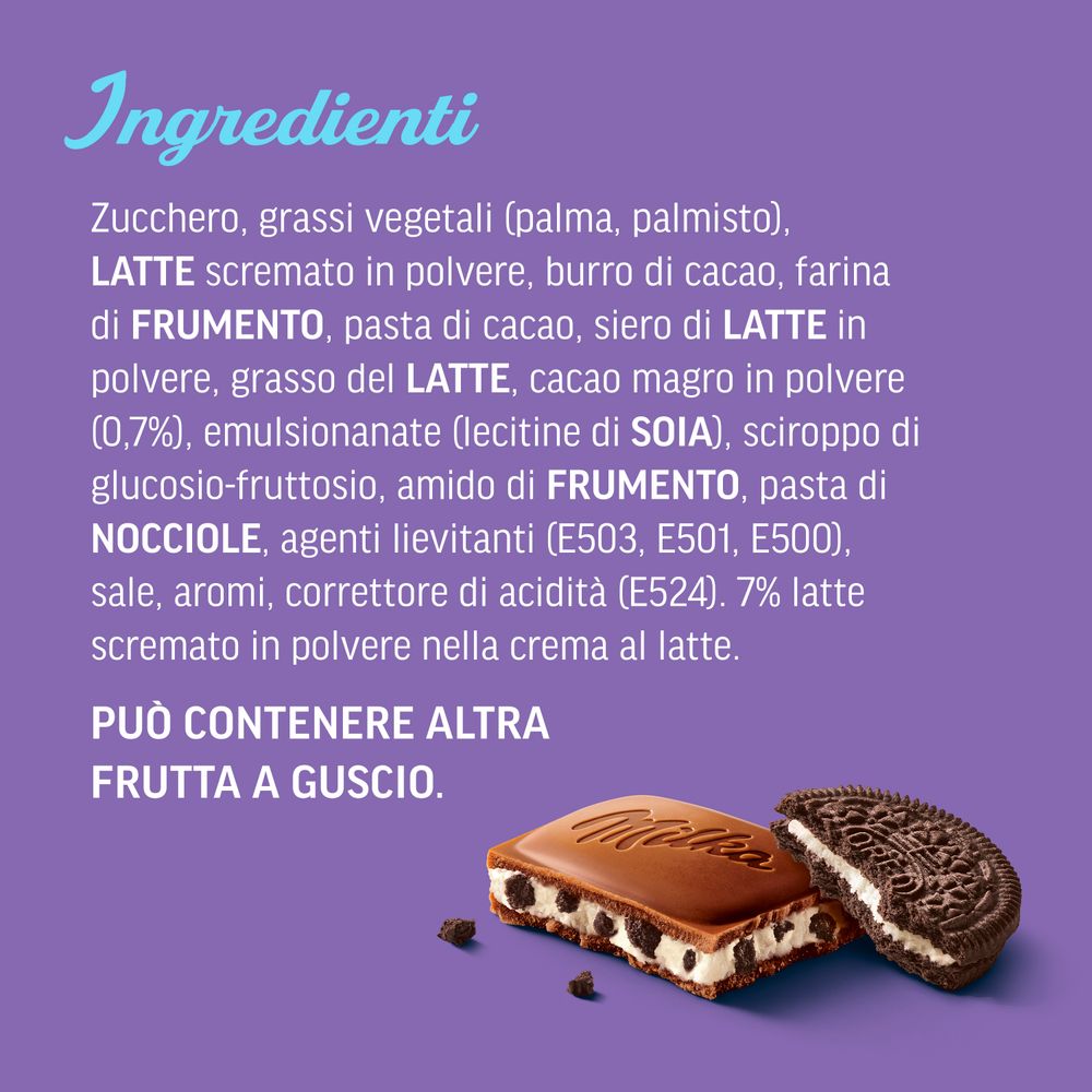 Milka Oreo, Tavoletta di Cioccolato al Latte con Croccanti Biscotti Spezzati Oreo, Latte 100% Alpino - 100 g