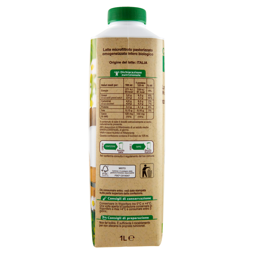 Carrefour Bio Latte Intero Microfiltrato 1 L