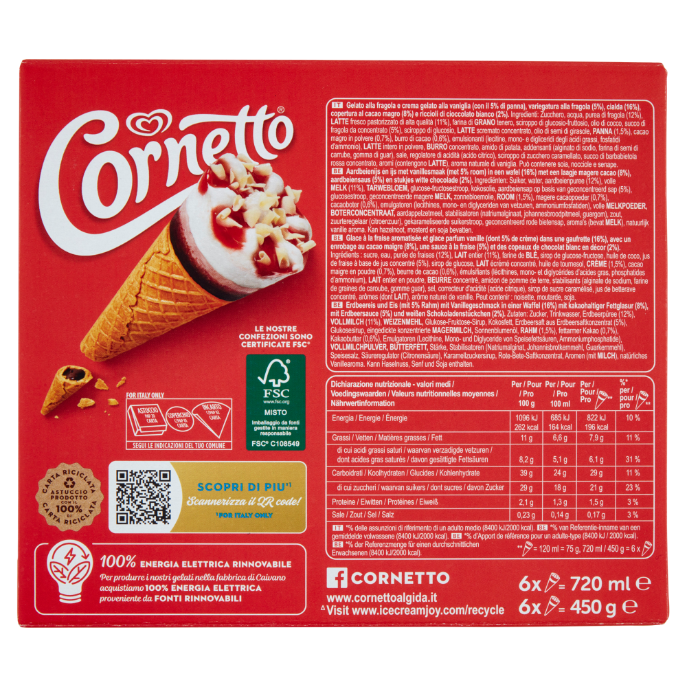 Cornetto Algida Fragola 6 Gelati 450 g