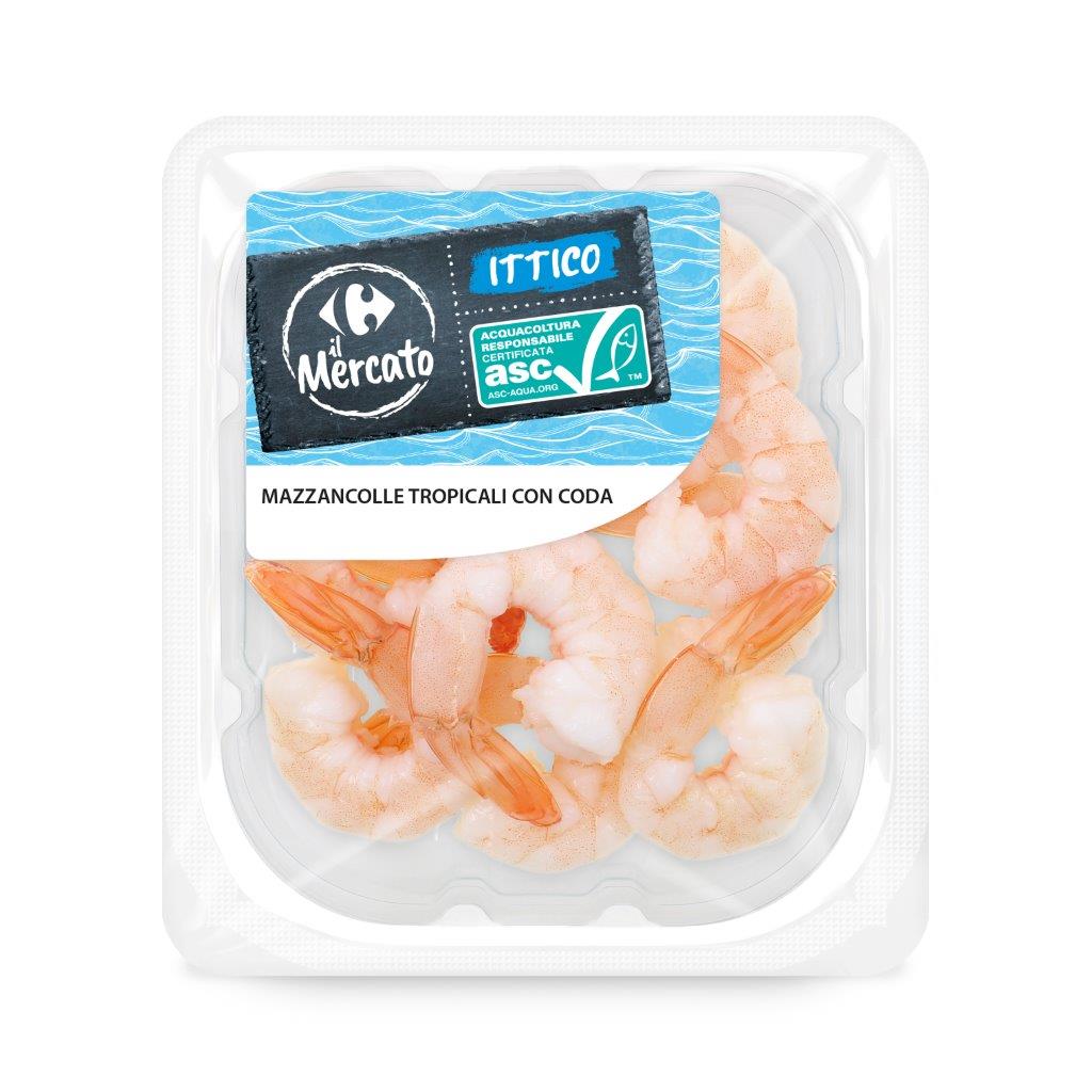 Mazzancolle tropicali con coda cotte e sgusciate 125 g Carrefour il Mercato