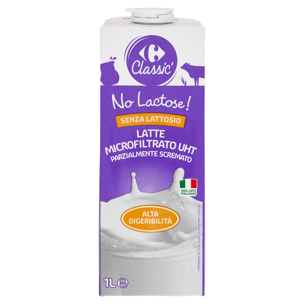 Carrefour Classic Senza Lattosio Latte Microfiltrato UHT Parzialmente Scremato 1 L